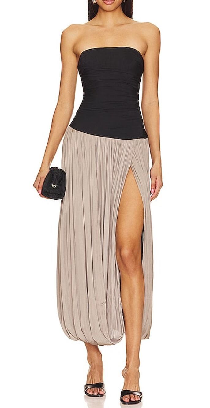 Bec + Bridge Strapless Black And Taupe Serene Maxi Dress Size AUS 8 / US 4